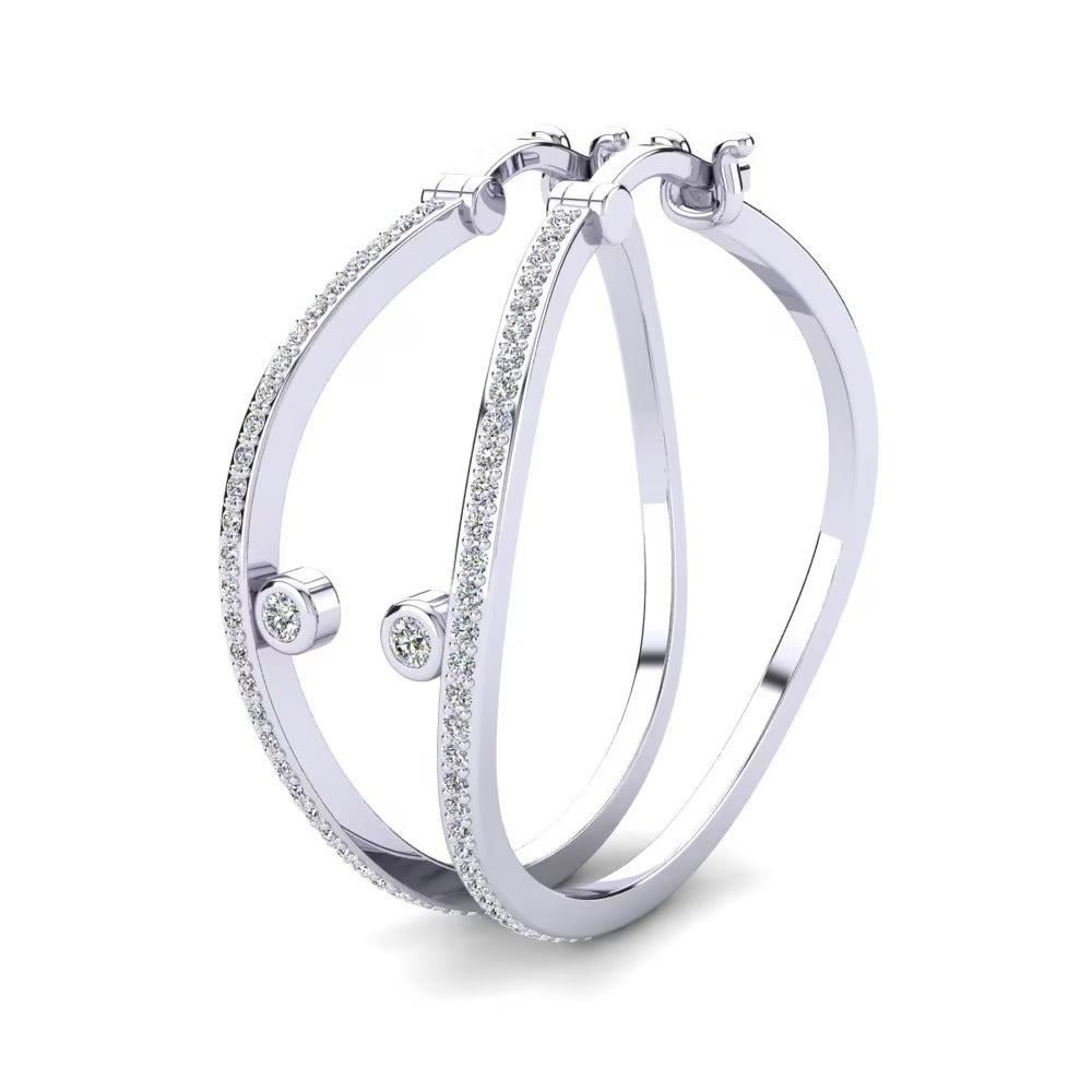 Colorless Round Cut Pave Set Moissanite Hoop Earrings