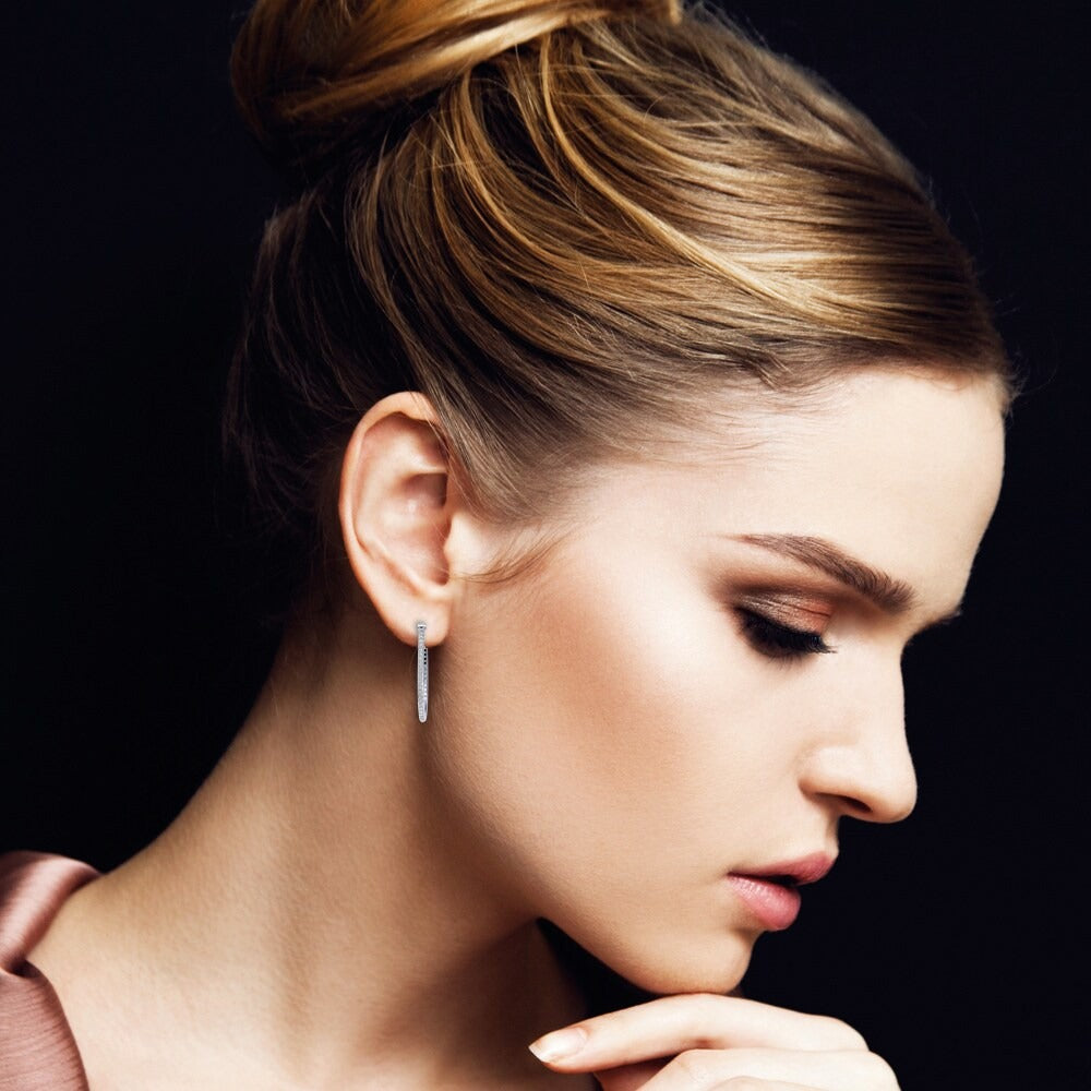 Moissanite Round Cut Pave Set Classic Hoop Earrings