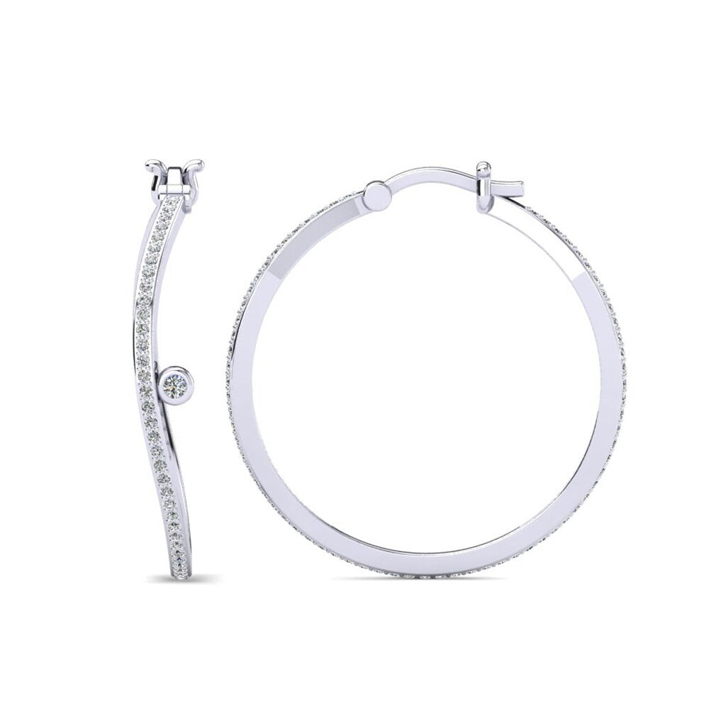 Colorless Round Cut Pave Set Moissanite Hoop Earrings
