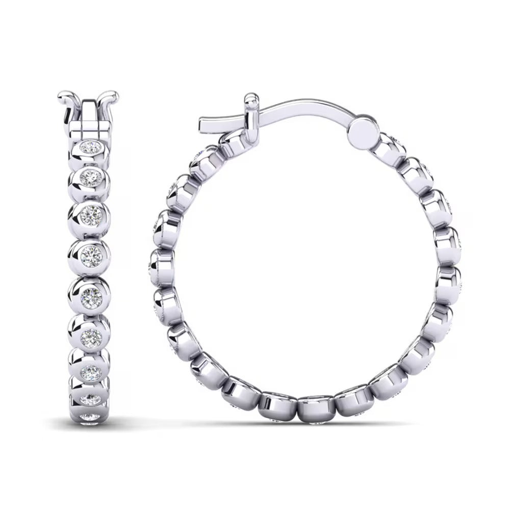 Moissanite Round Cut Bezel Set Classic Hoop Earrings