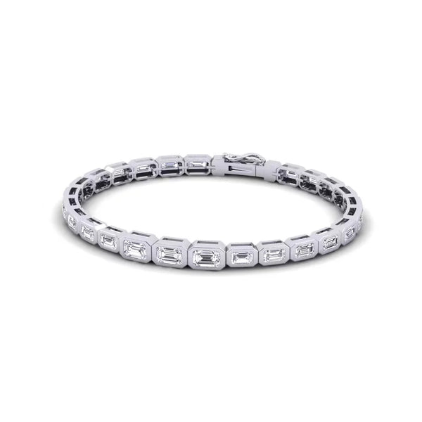 Emerald Cut Moissanite Bezel Set Bracelet For Birthday Gift