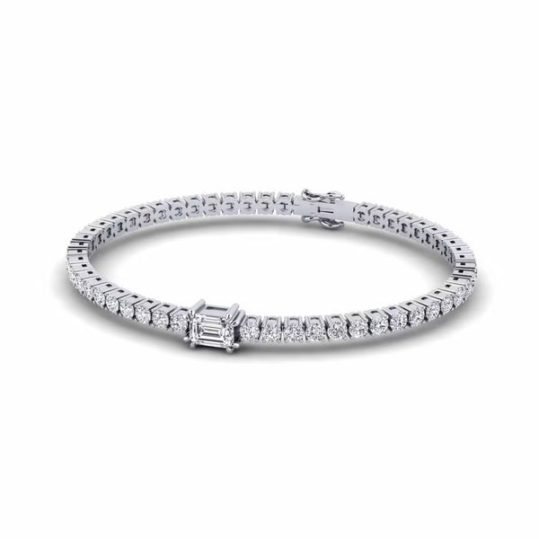 Emerald Cut & Round Cut Moissanite Classic Tennis Bracelet