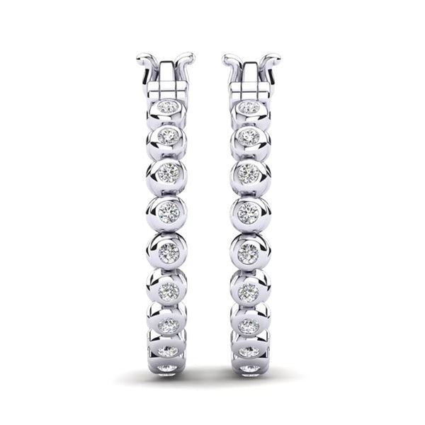 Moissanite Round Cut Bezel Set Classic Hoop Earrings