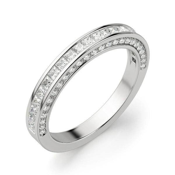 Round & Princess Cut Moissanite Wedding Band